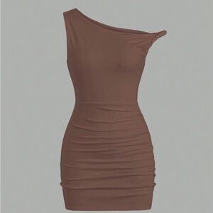 SHEIN Chic Brown One-Shoulder Mini Dress